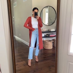Ribbed Knit Open Front Duster Cardigan
